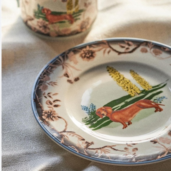 Anthropologie Portobello Stoneware Dessert Plate DACHSHUND Dog NWT - Picture 2 of 7